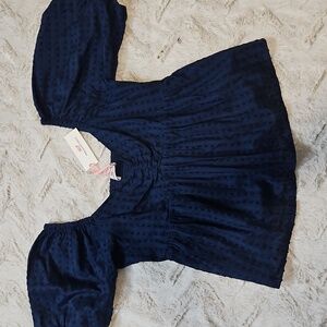 Vineyard Vines Navy Swiss Dot Puff Sleeve Top